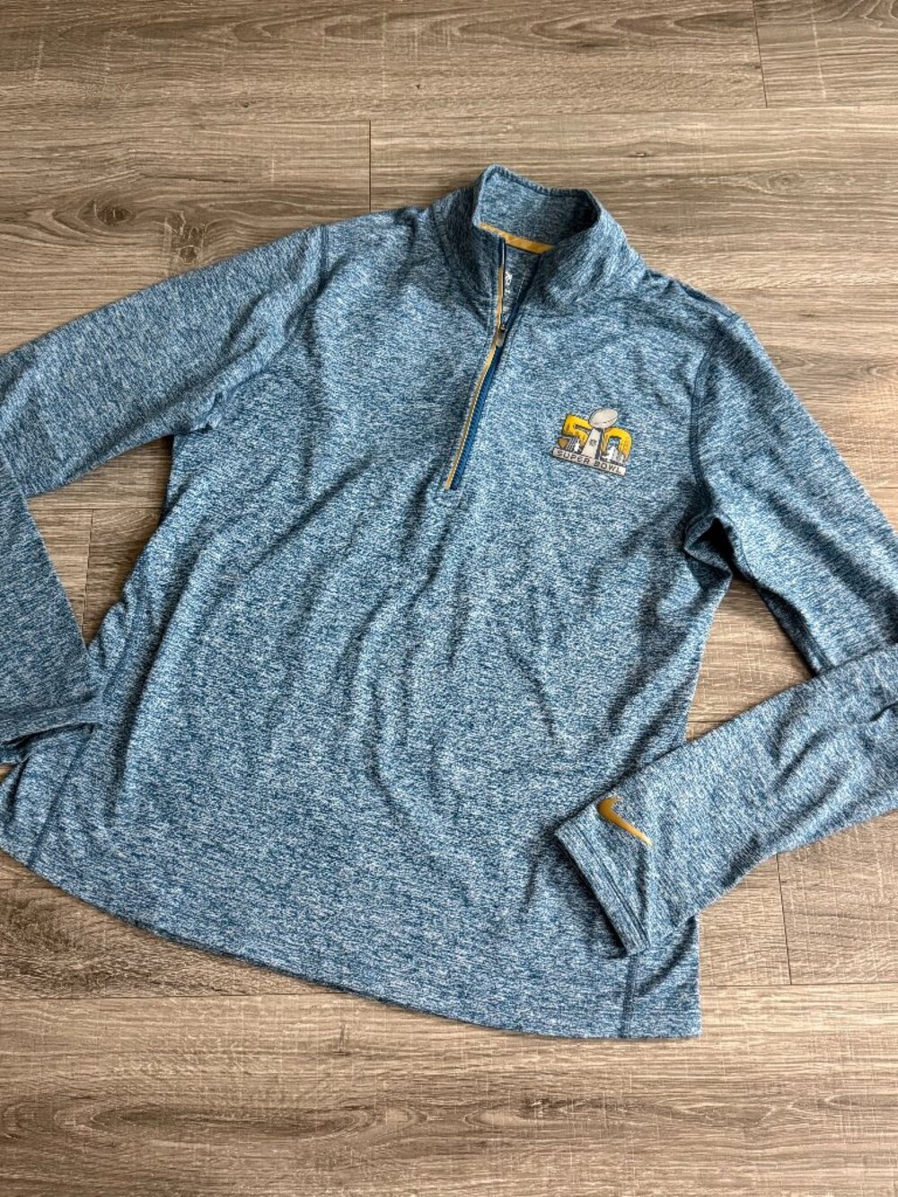 Nike Super Bowl 50 Pullover Blue Team Apparel Fitted Jacket Men Size Large